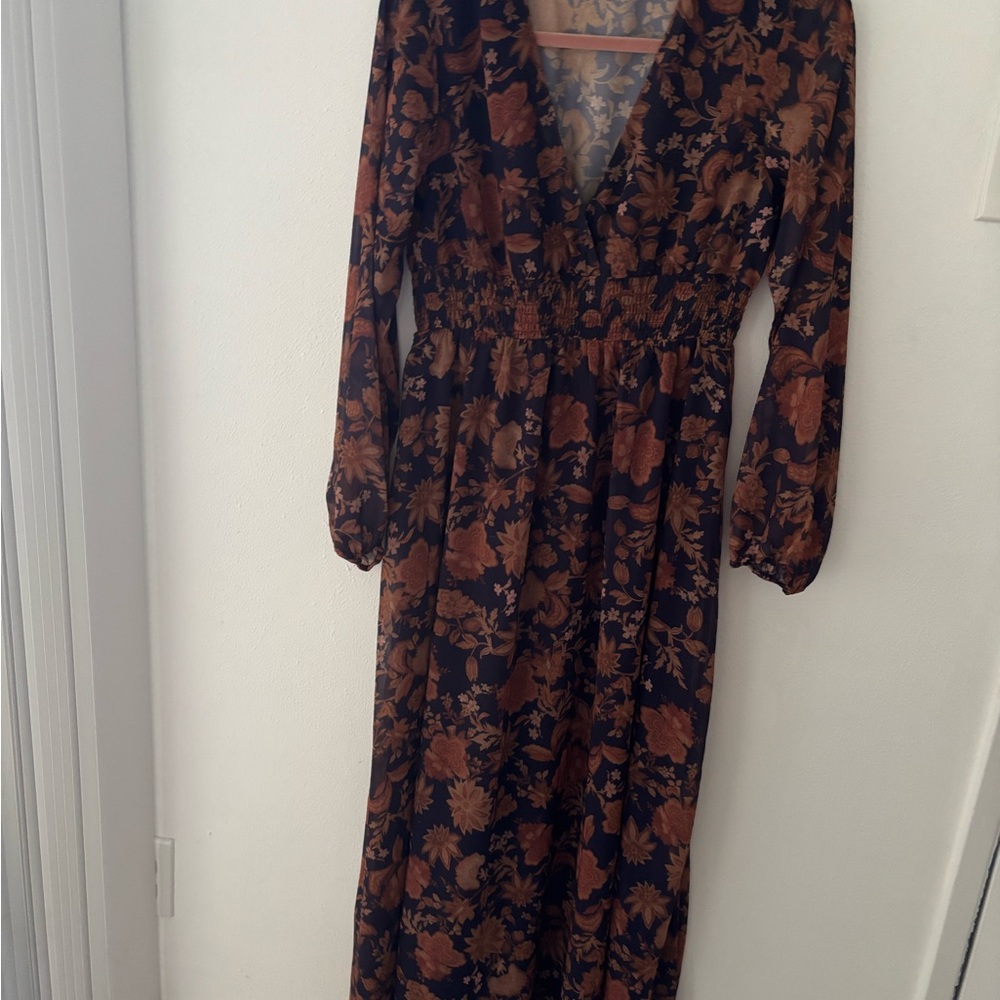 First Love Blue and Black V-Neck Bishop Sleeve Sundress